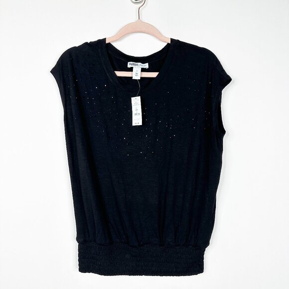 NWT White House Black Market Short Sleeve Embellished Banded Tee Small #WHBM8 - Picture 2 of 9